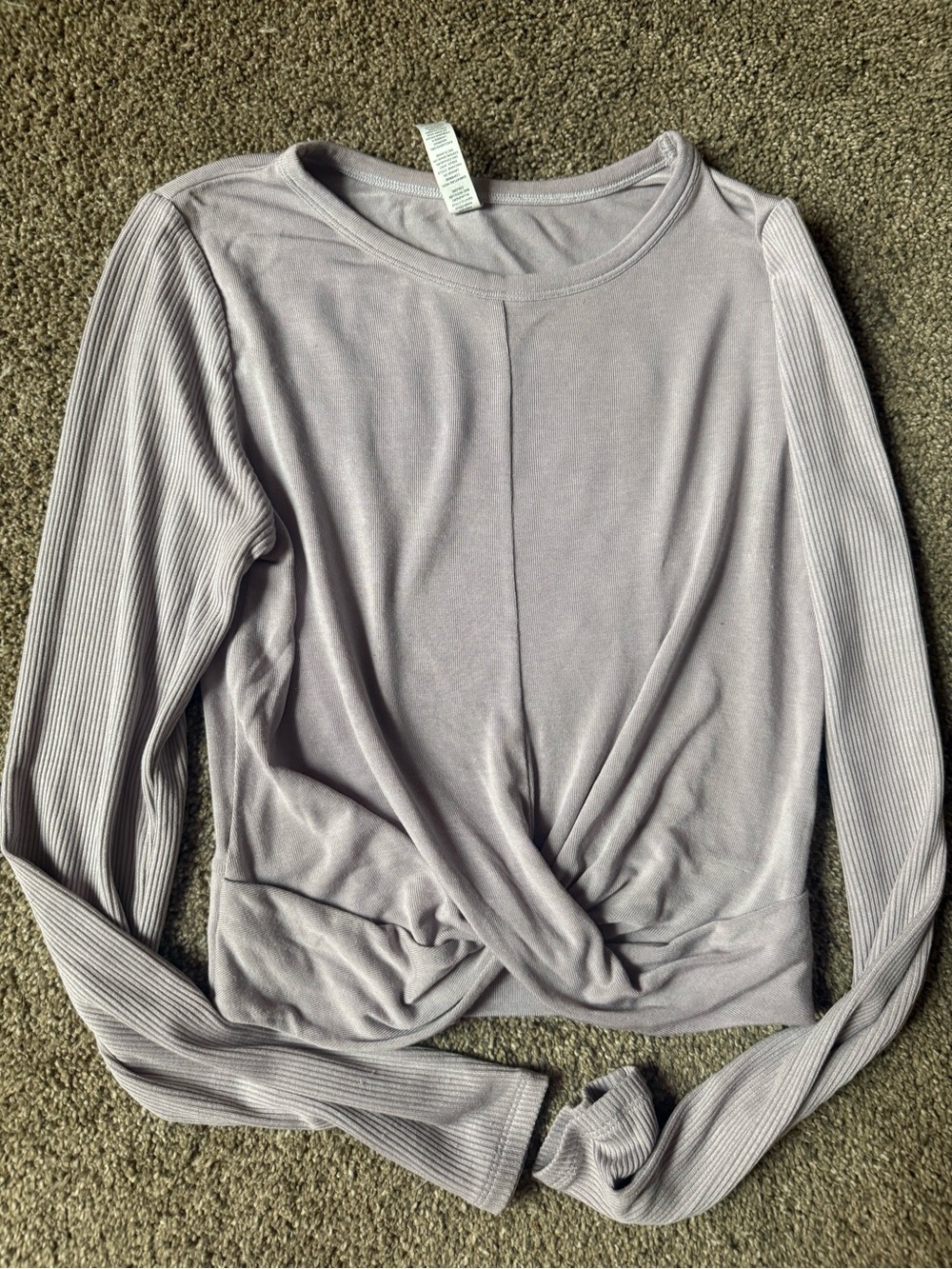 Long Sleeve Twist-Front Ribbed Top - Light Alo Lavender